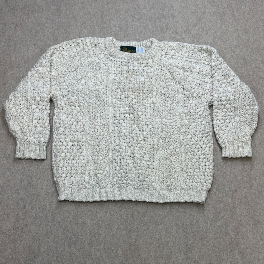 Coastal Fisherman Irish Sweater Women S Cream Doogan Donegal Cotton Linen Vtg